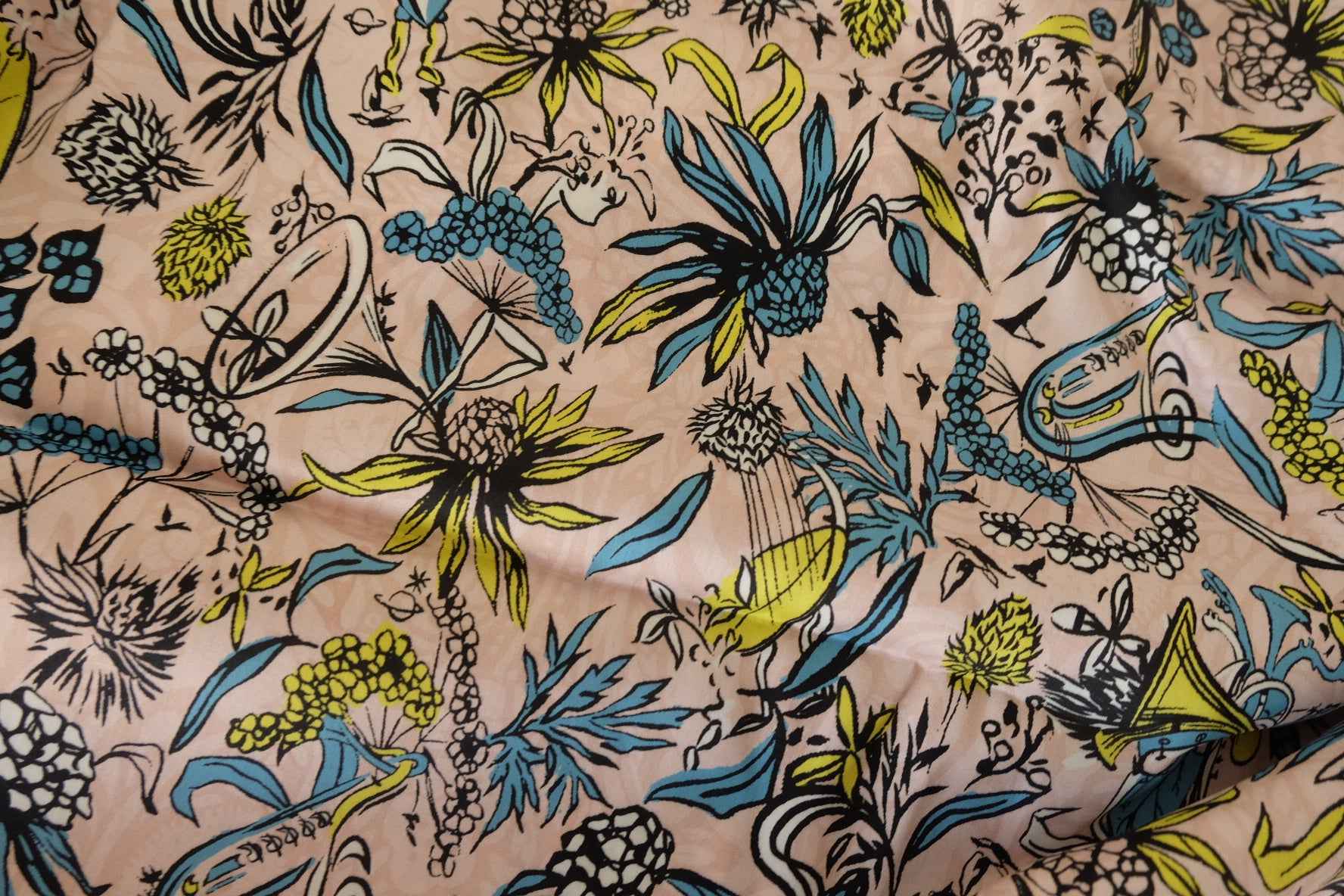 Artistic Botanical Print Cotton Sateen Fabric – 2.2 yd
