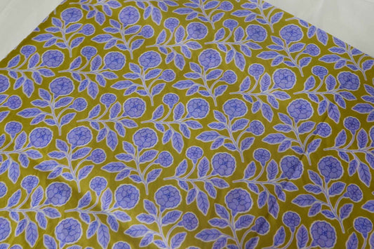 Lavender Blooms on Olive Cotton Lawn – 2.7 yd