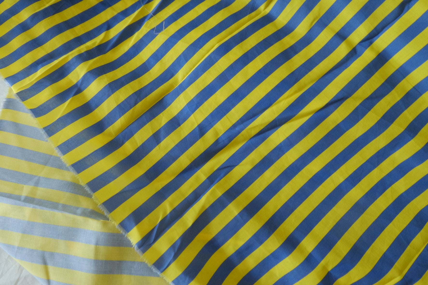 Bold Blue and Yellow Stripe 80s Cotton Poplin Fabric - 1.9 yd