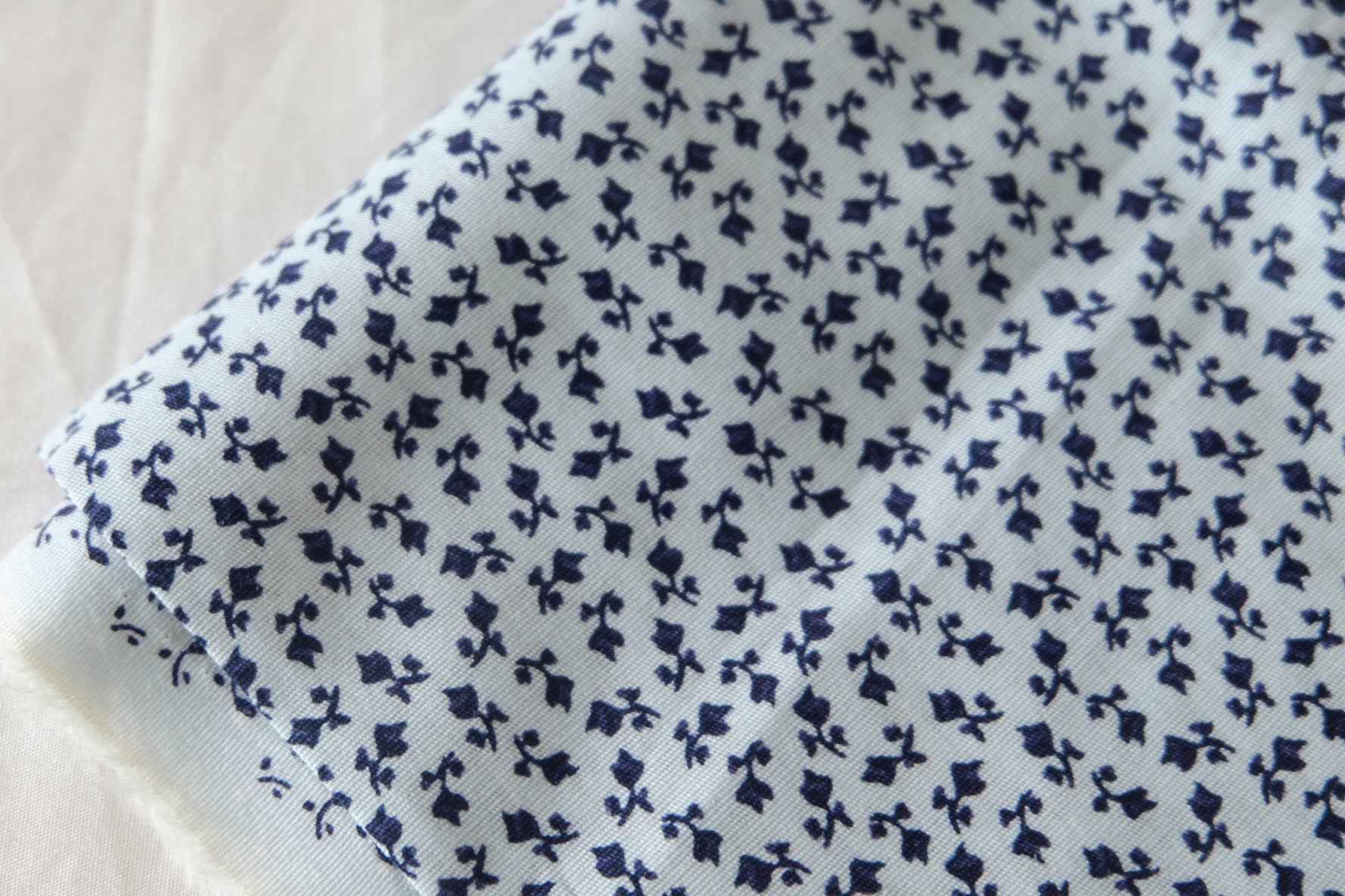 Navy Mini Floral Cotton Linen Fabric – 2.2 yd