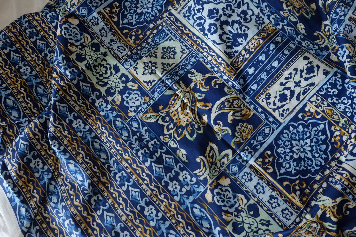 Indigo Tapestry Double Border Cotton Poplin – 2.73 yd