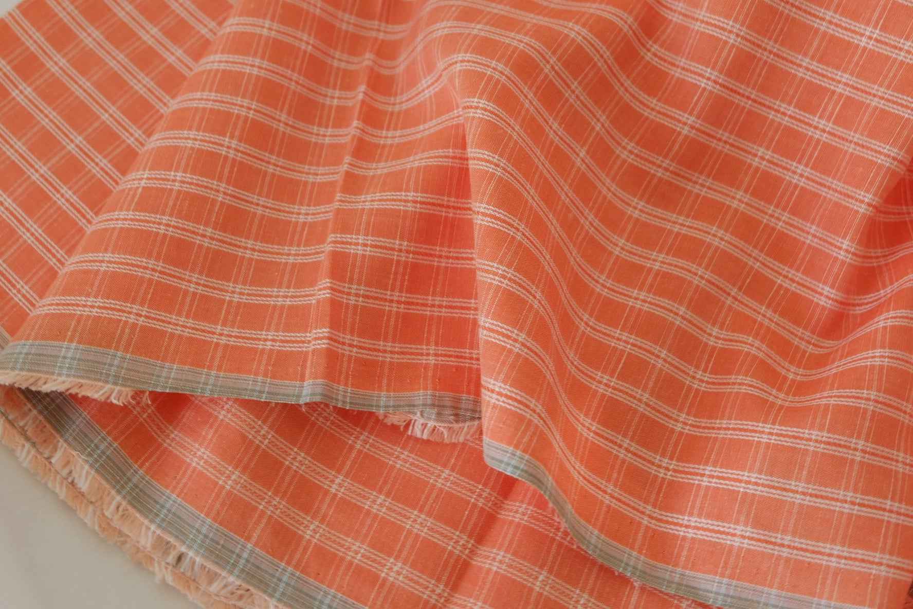 Linen Cotton Blend Gingham Fabric – Coral Orange Check – 1.6 yd