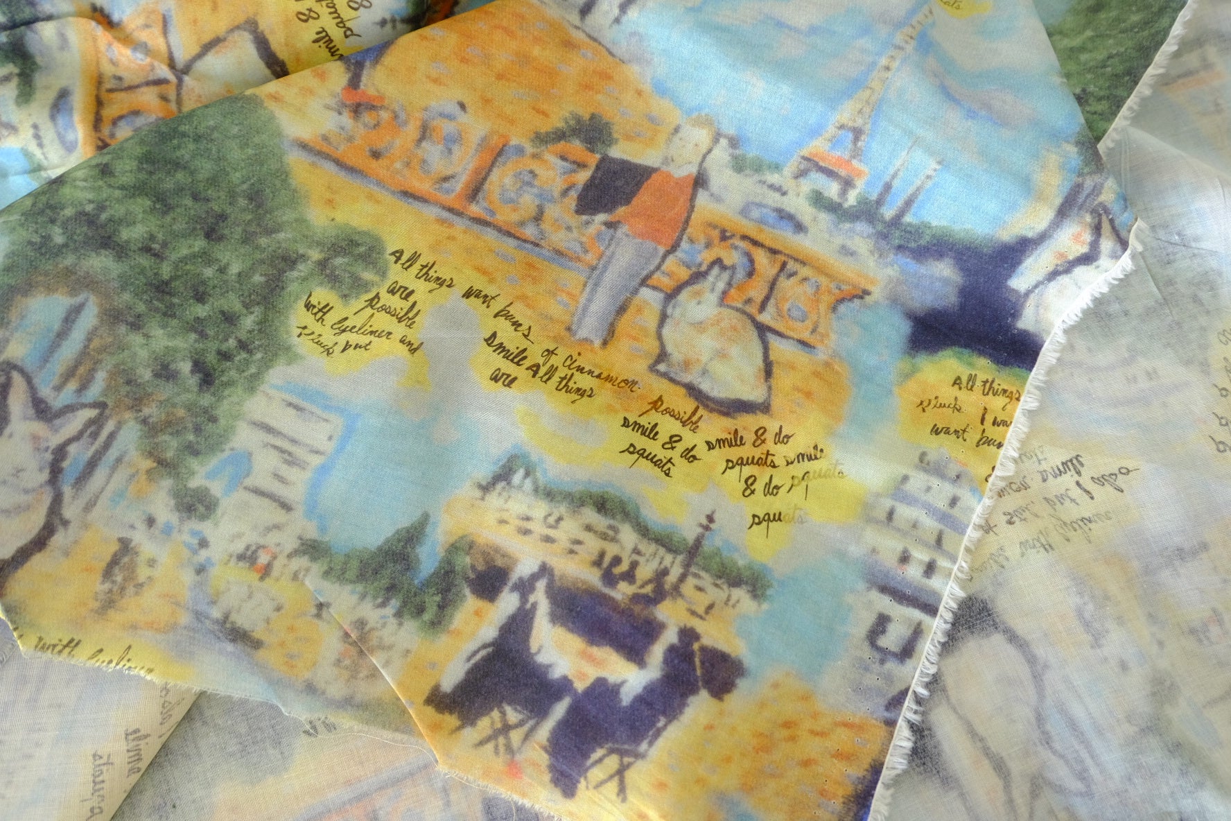 Watercolor City Illustration Lightweight Cotton Fabric – 2.2 yd
