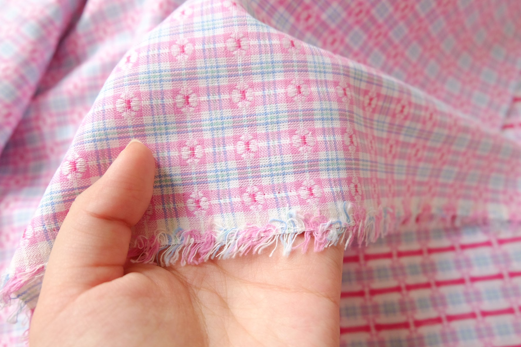 Pink Woven Check Cotton, Textural Yarn-Dyed Plaid, 2.2 Yards