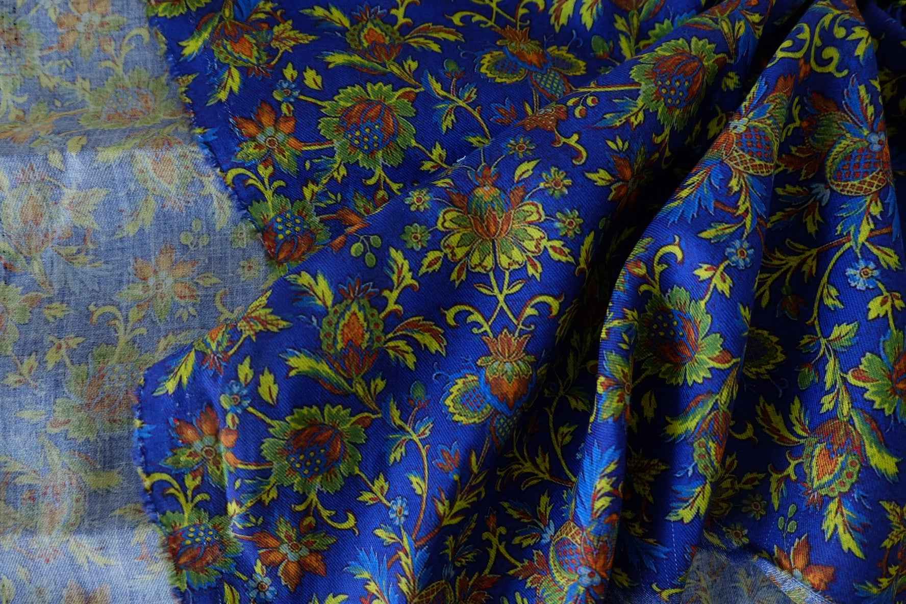 Vintage Blue Botanical Floral Cotton Twill Fabric – 3 yd
