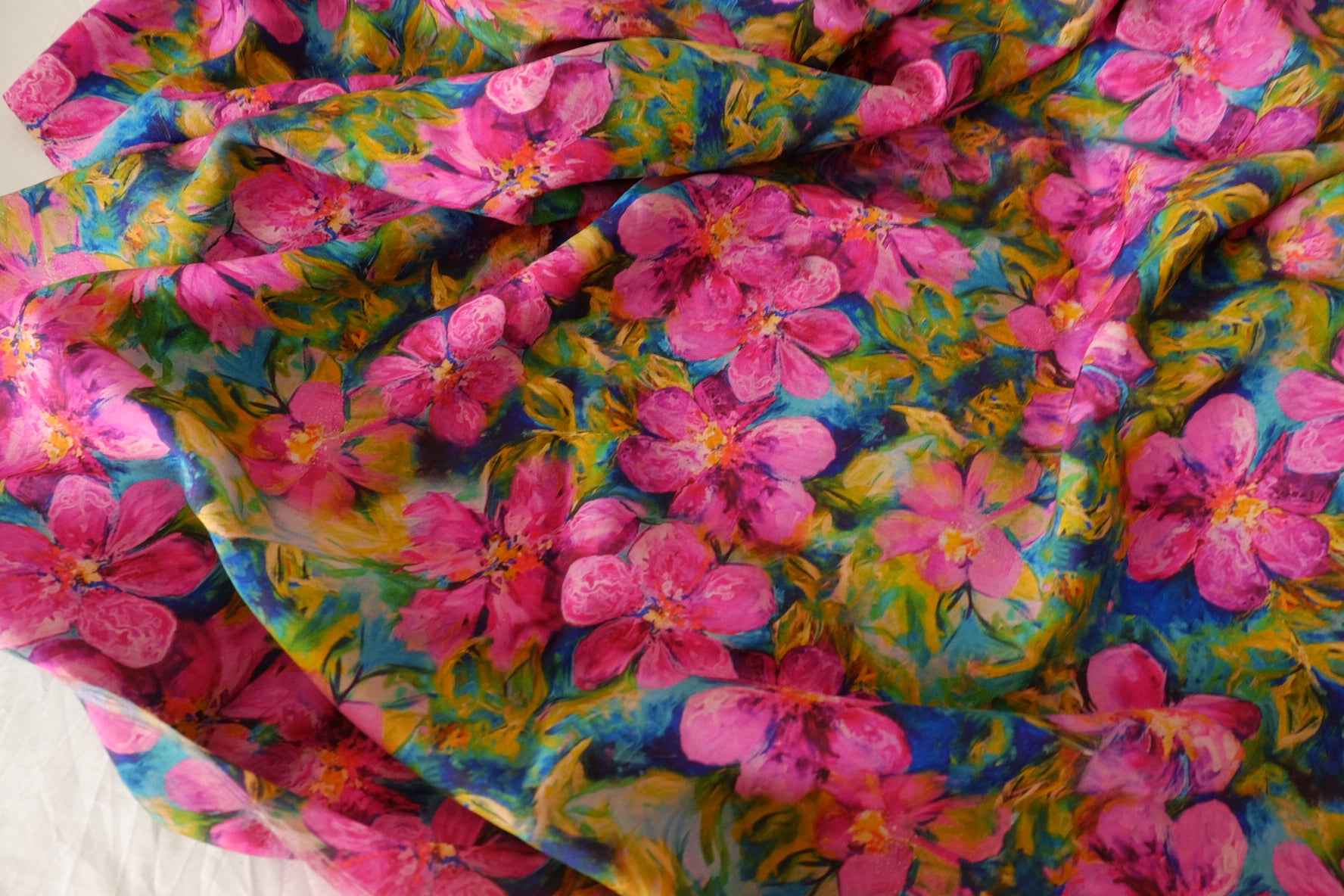 Pink Floral Rayon Linen Blend Fabric – 3.3 yd