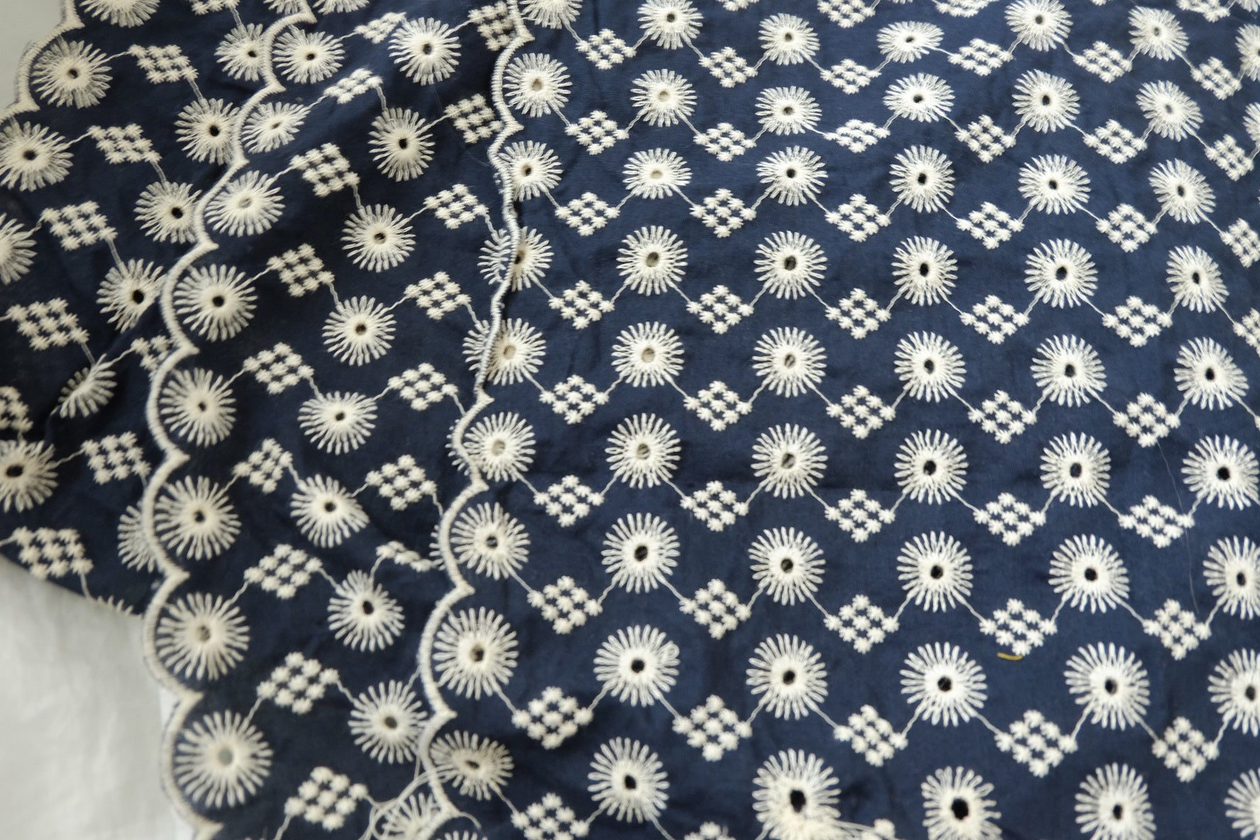 Navy Embroidered Cotton Poplin Fabric, 1.53 Yards
