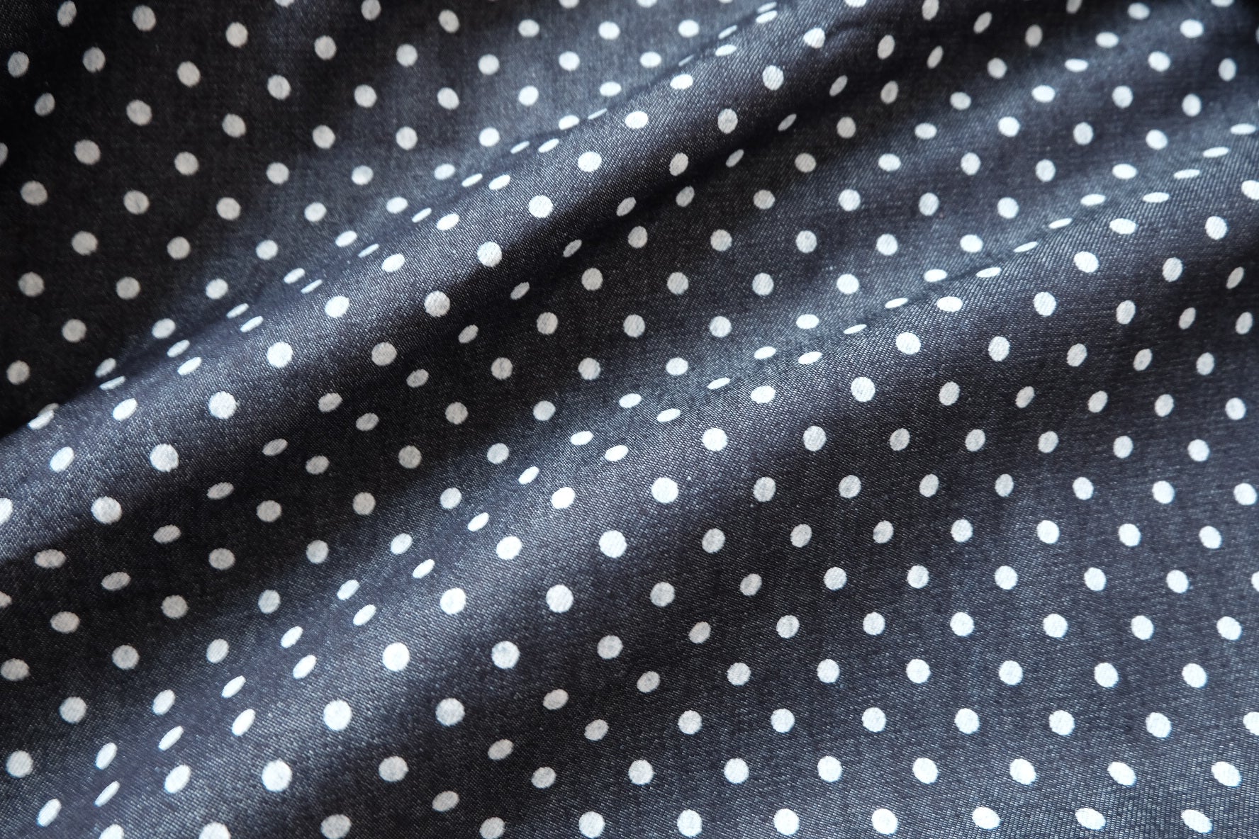 Navy Polka Dot Cotton Denim, Extra Wide Width, 1.64 Yards