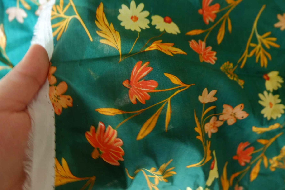 Teal Meadow Floral Cotton Lawn — 3.4 yd