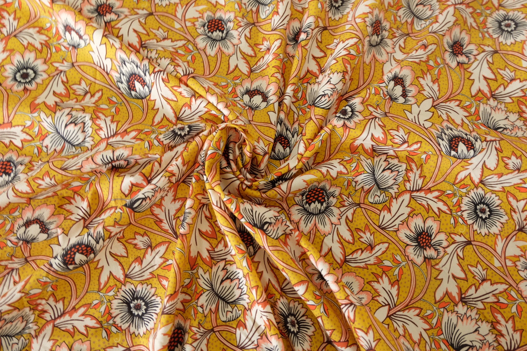Mustard Vintage Floral Cotton Lawn Fabric - 3.5 yd