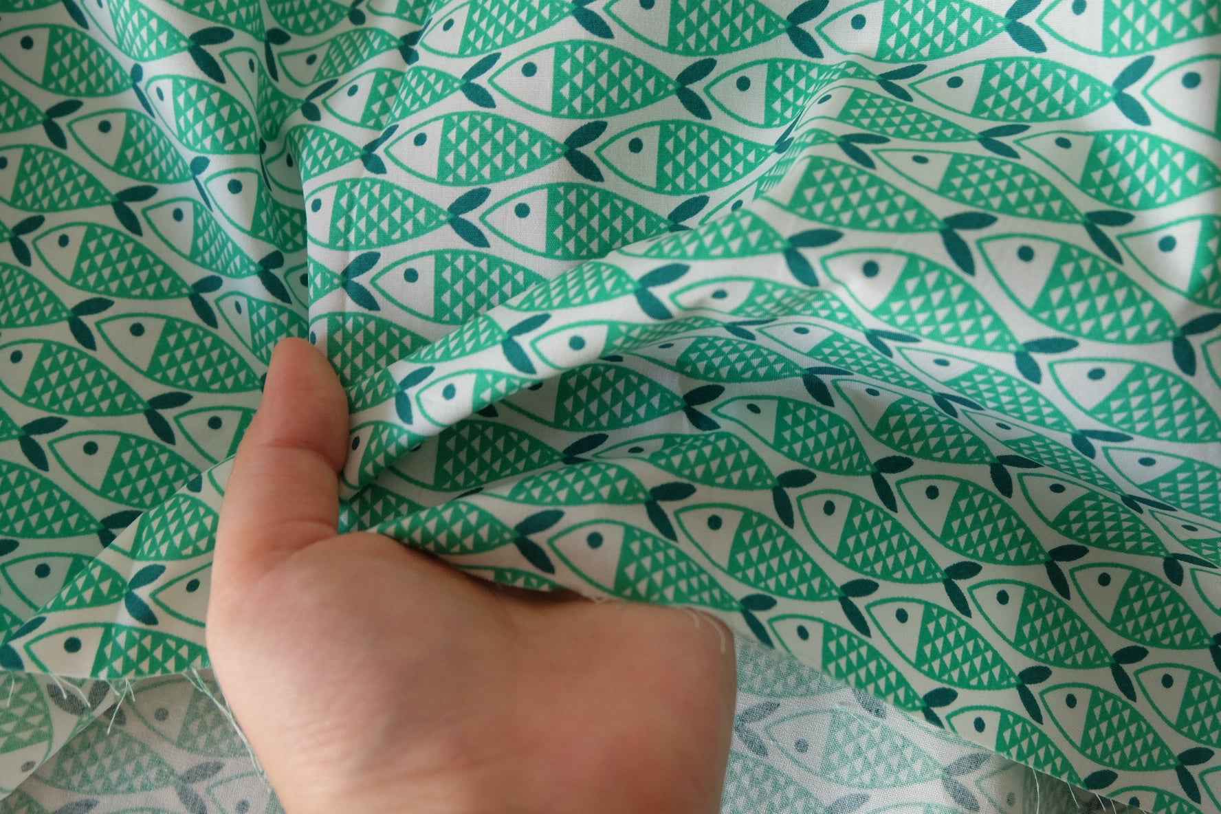 Mint Sardine Print Cotton Poplin Fabric – 2.2 yd