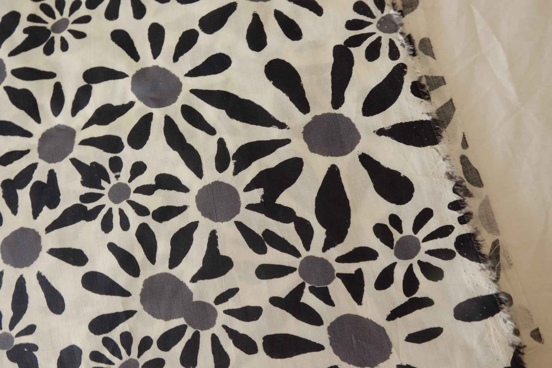 Black & Grey Graphic Floral Cotton Poplin Fabric – 2.2 yd