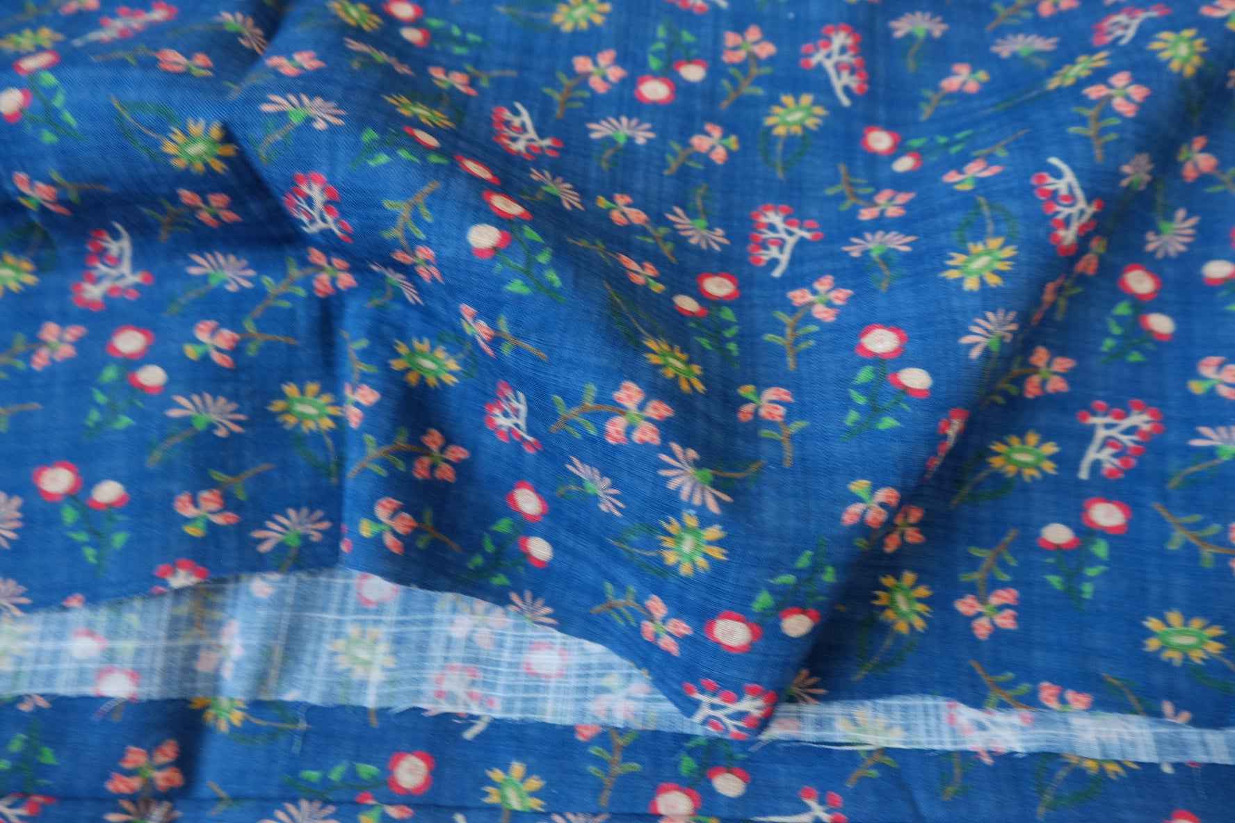 Blue Tiny Floral Cotton Linen Fabric - 1.64 yd