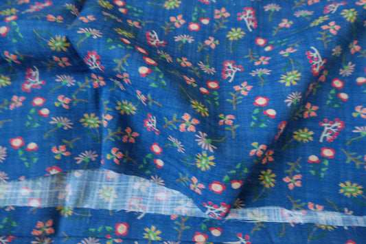Blue Tiny Floral Cotton Linen Fabric - 1.64 yd