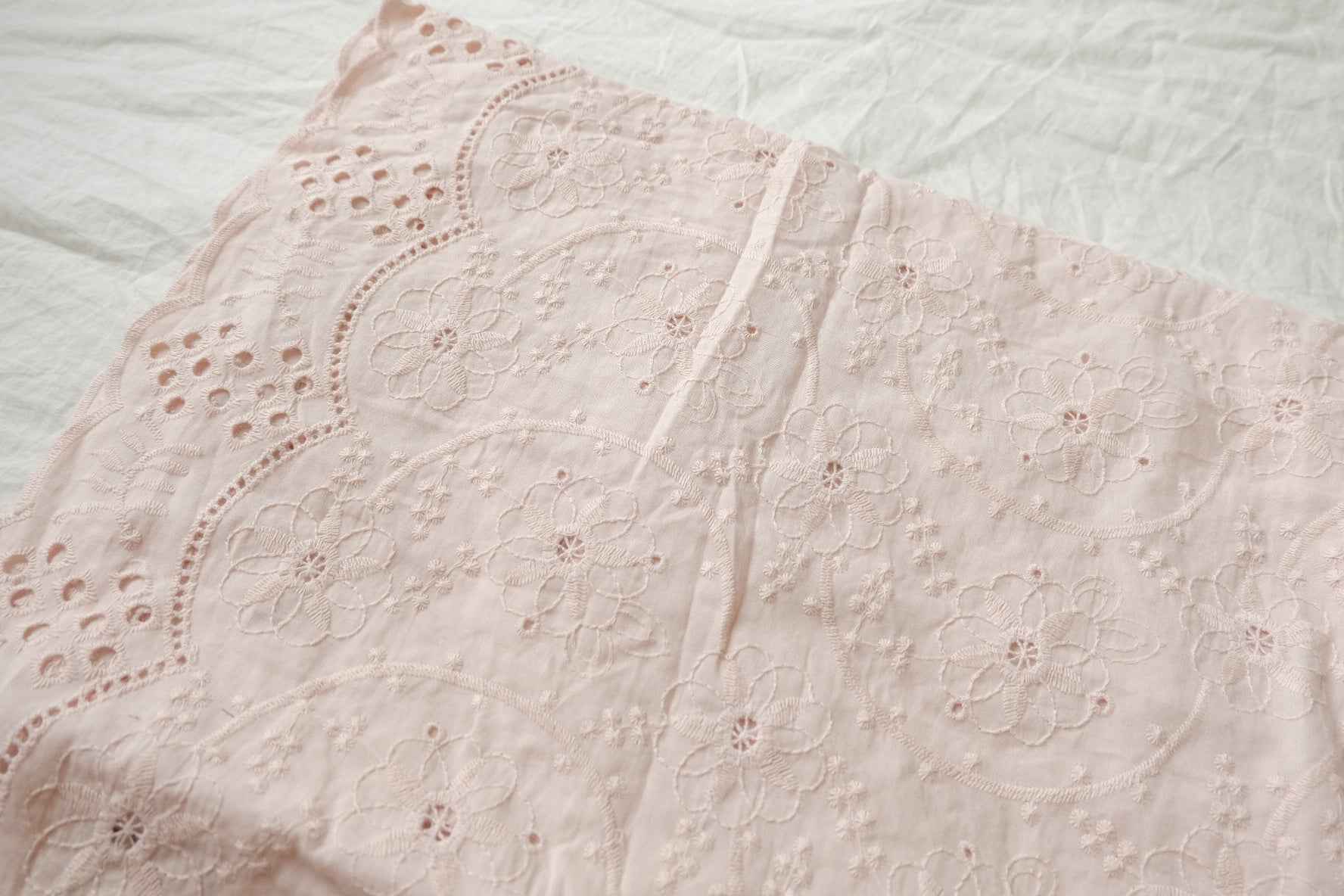 Blush Cotton Eyelet Embroidery Fabric - 2.19 yd