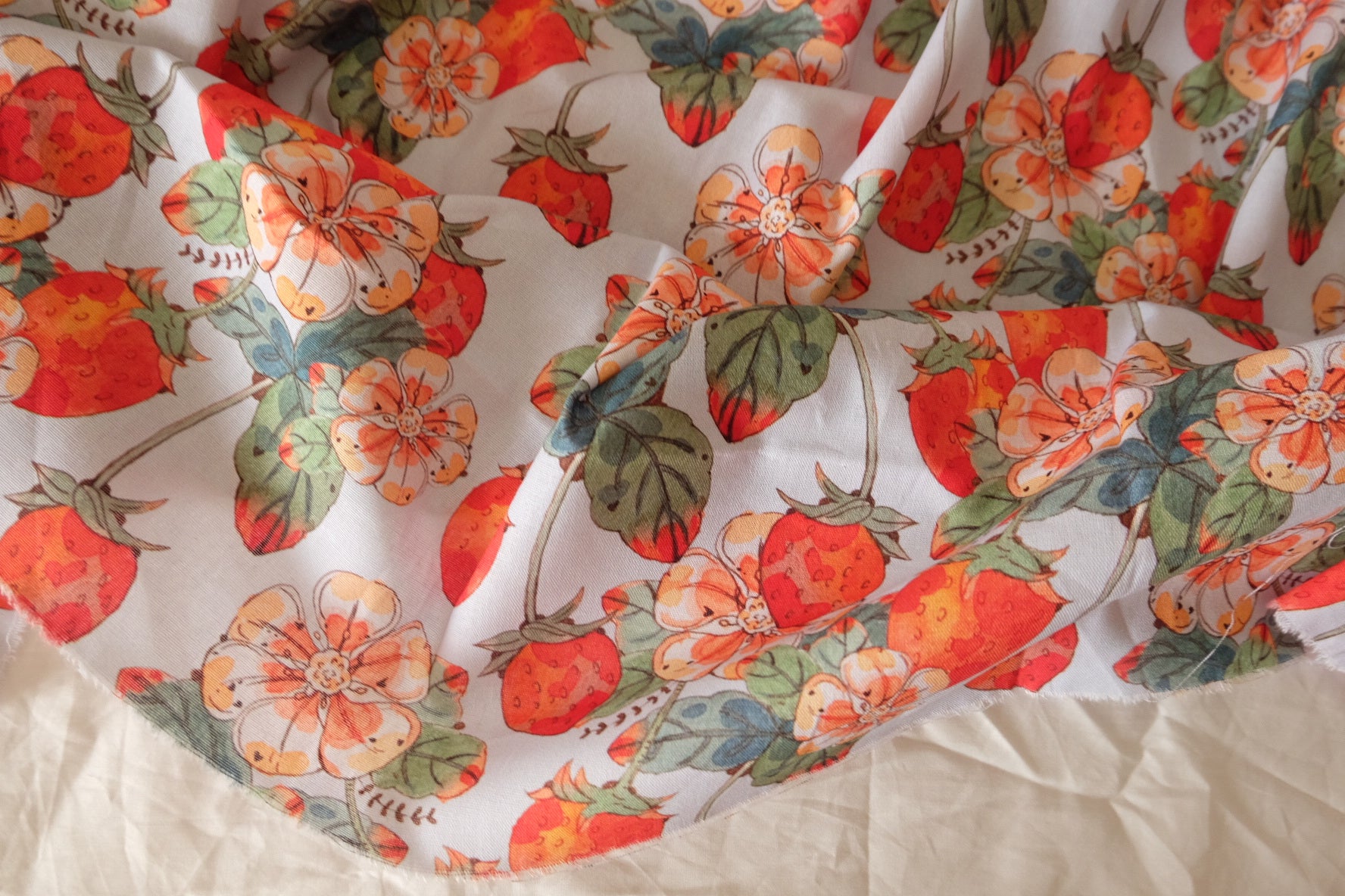 Strawberry Garden Cotton Fabric with Floral Print - 2.2 yd