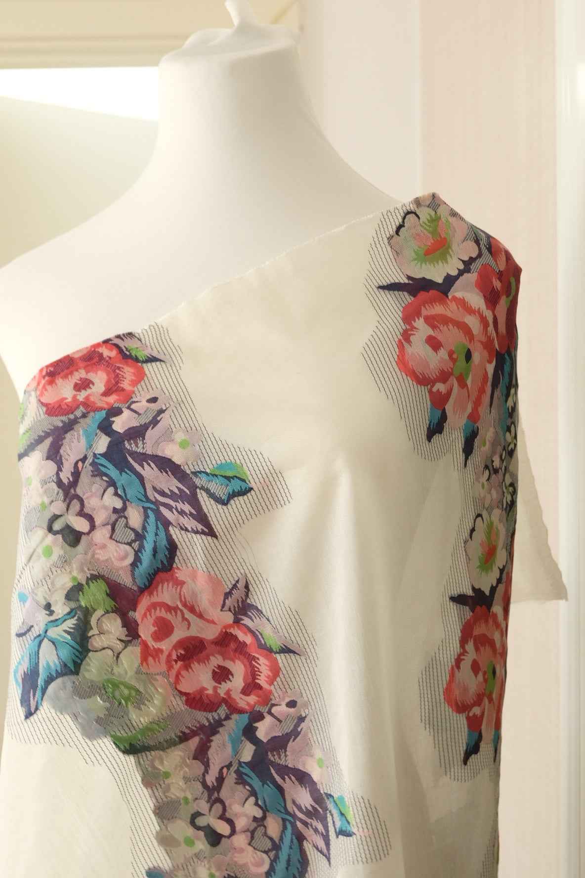 Double-Sided Floral Embroidered Organza Fabric, Statement Occasion Dress Weight, 3.28 Yards