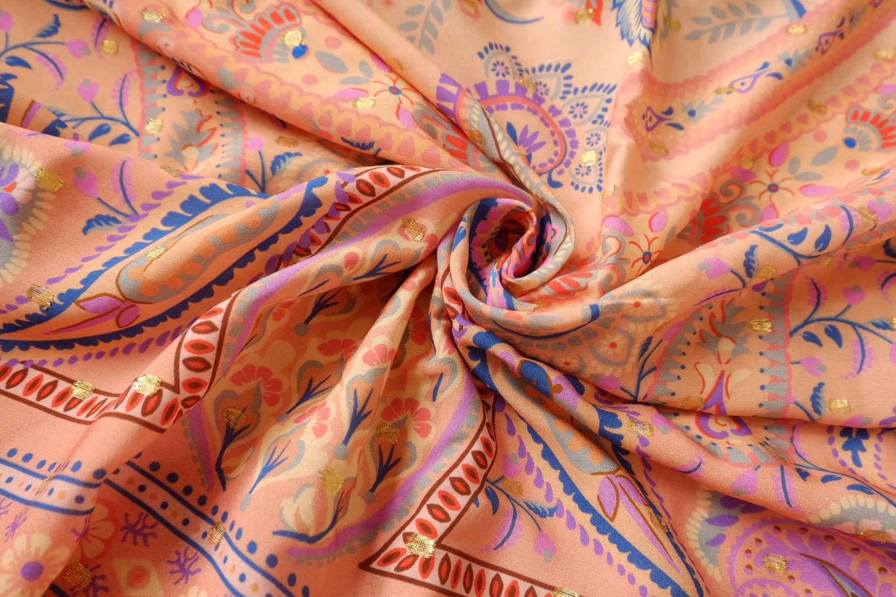 Metallic-Dotted Rayon Paisley Floral Panel Fabric - 1.75 yd