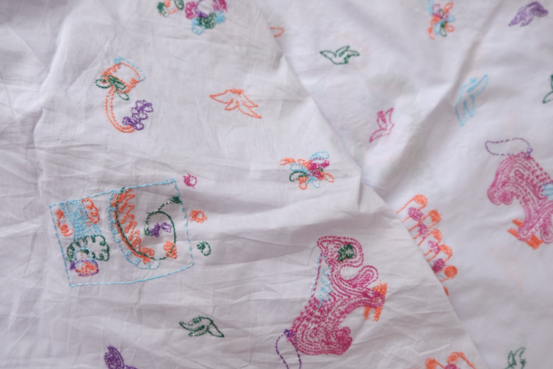 Playful Embroidered Cotton Poplin Fabric, 2.19 Yards