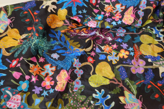 Fantasy Garden Cotton Lawn Fabric – Colorful Butterfly & Floral Print – 2 yd