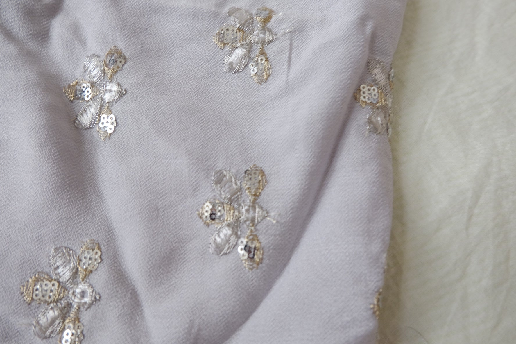 Sequin Bee Embroidered Tencel-Linen Fabric — 2.19 yd