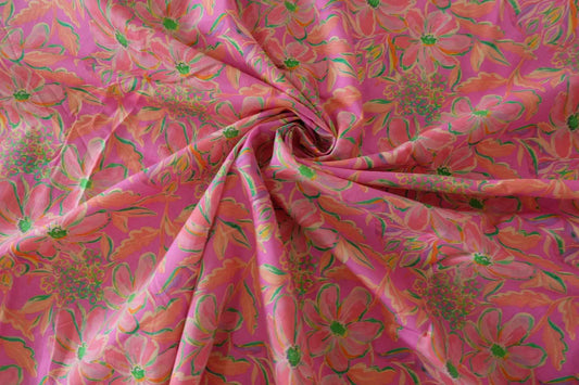 Bright Pink Floral Cotton Lawn — 3.28 yd