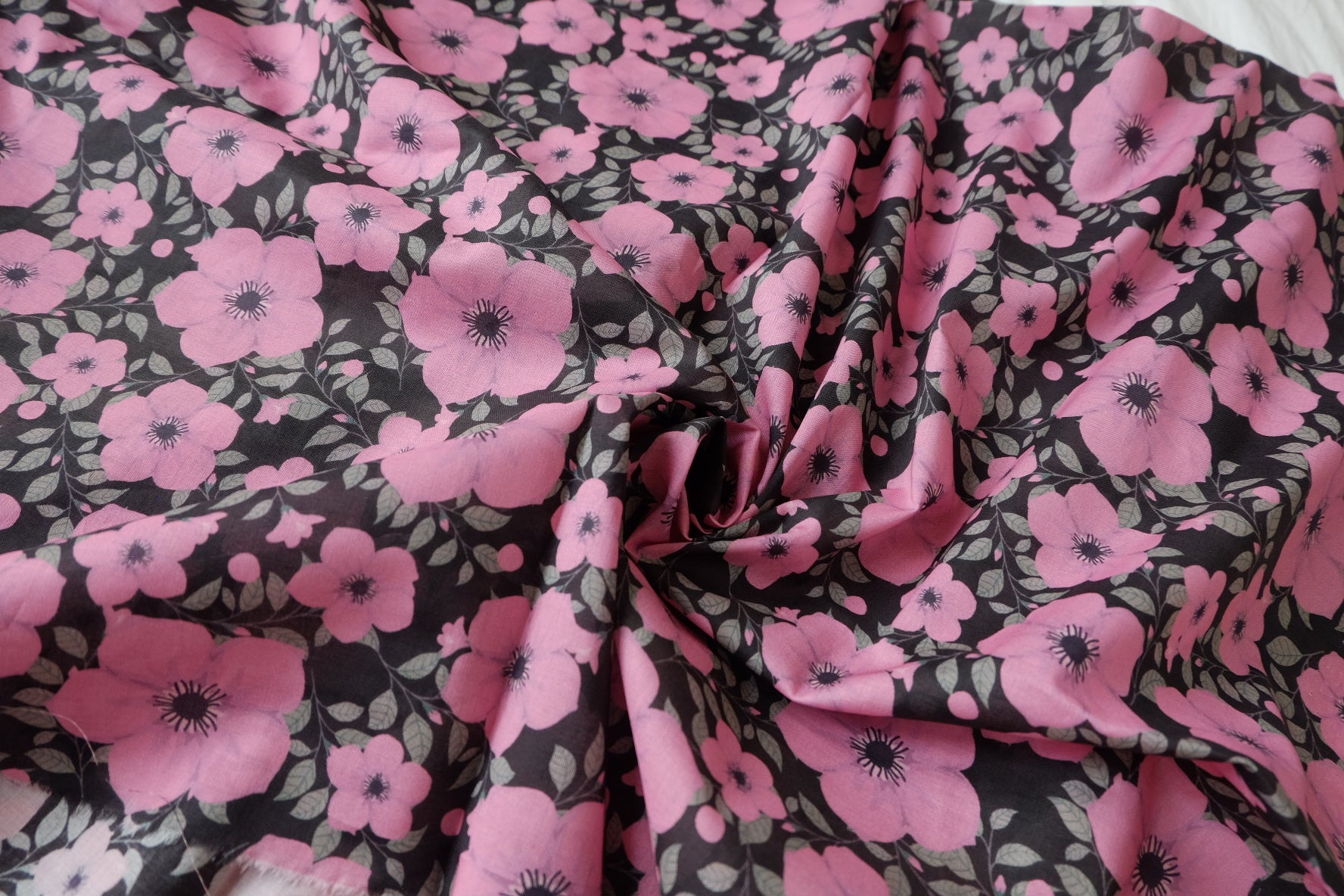 Pink Floral 80s Cotton Voile, 3.28 Yards