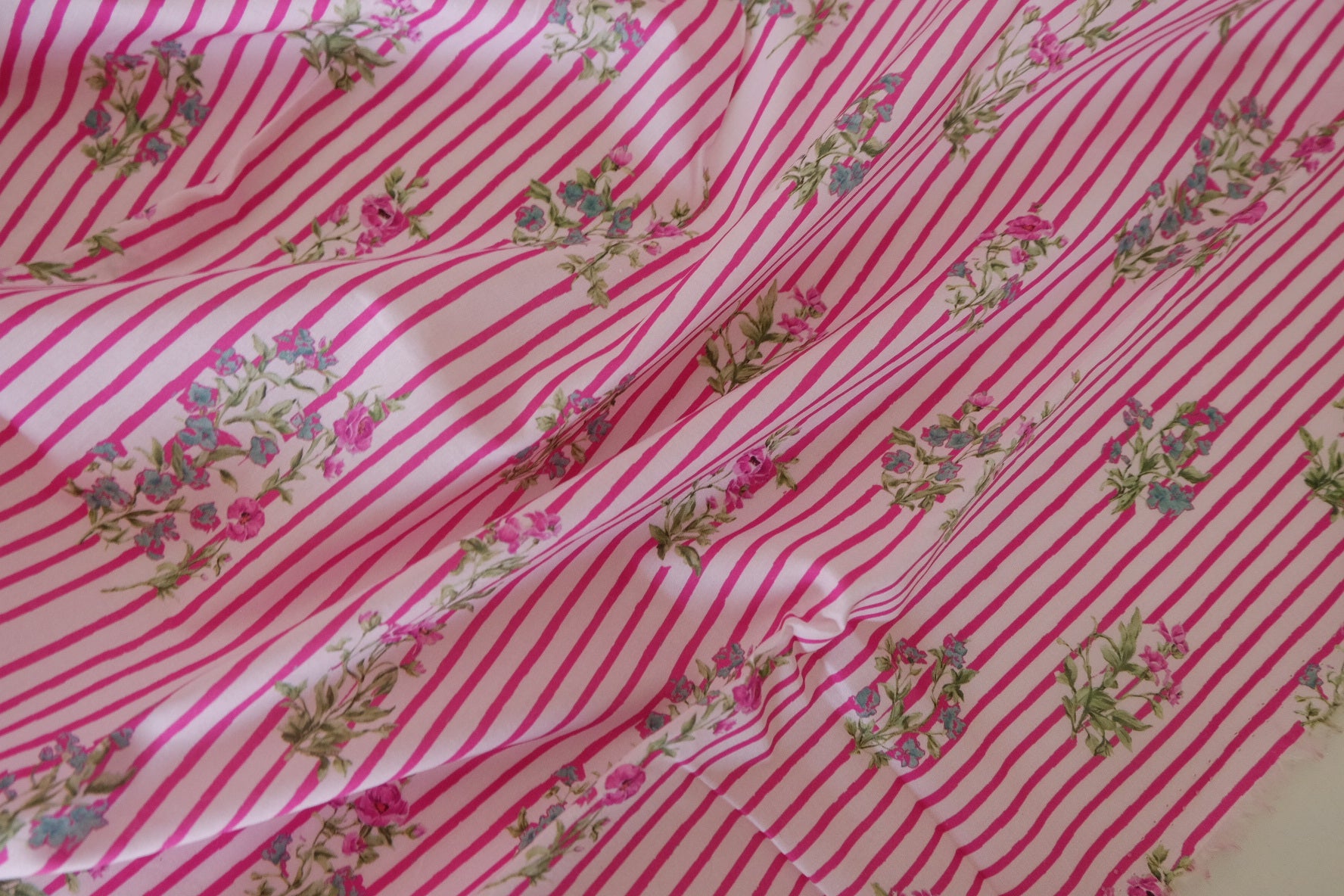 Pink Stripe Floral Cotton Lawn Fabric – 2.4 yd