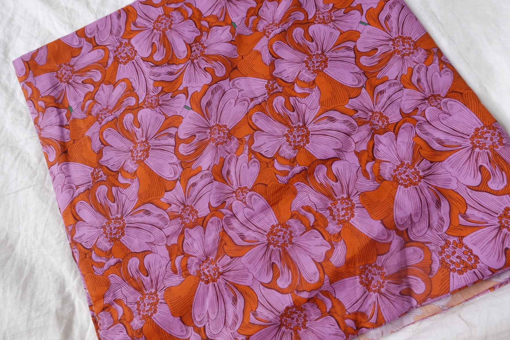 Purple Orange Vintage Floral Cotton Lawn Fabric - 3.17 yd