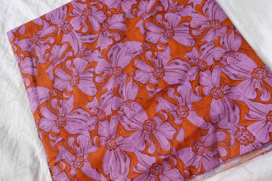 Purple Orange Vintage Floral Cotton Lawn Fabric - 3.17 yd