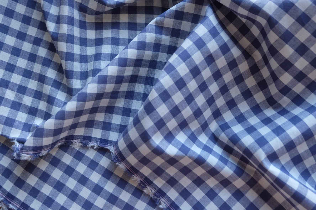 Blueberry Gingham Yarn-Dyed Cotton Fabric – 3.28 yd