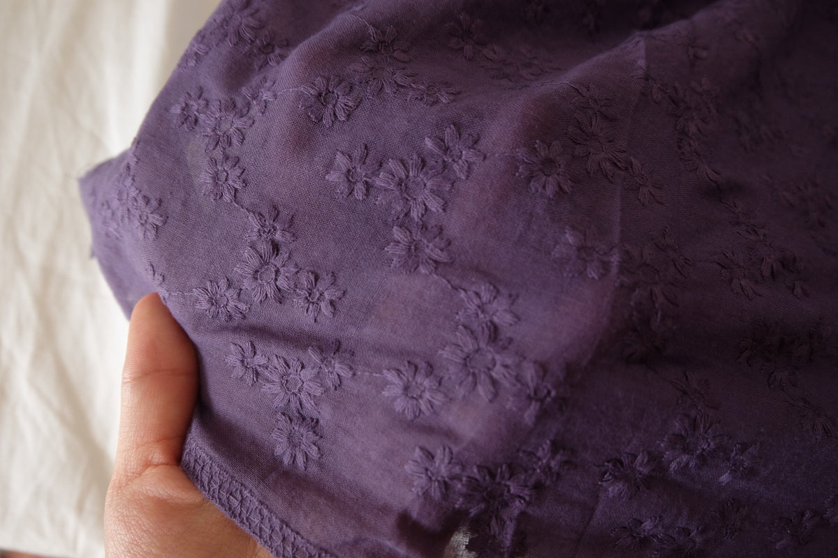 Dusky Violet Daisy – Embroidered Cotton Fabric – 2.2 yd