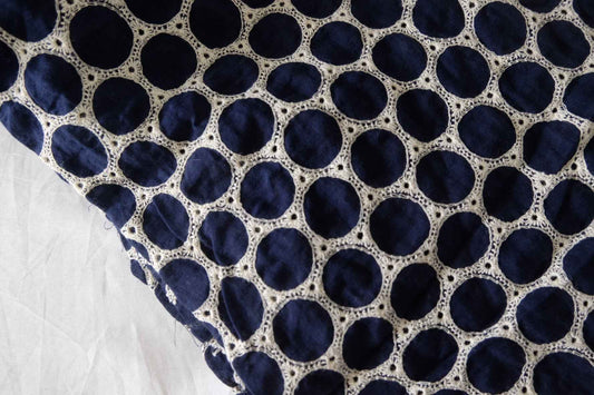 Navy Circular Embroidered Cotton Fabric – 2.2 yd