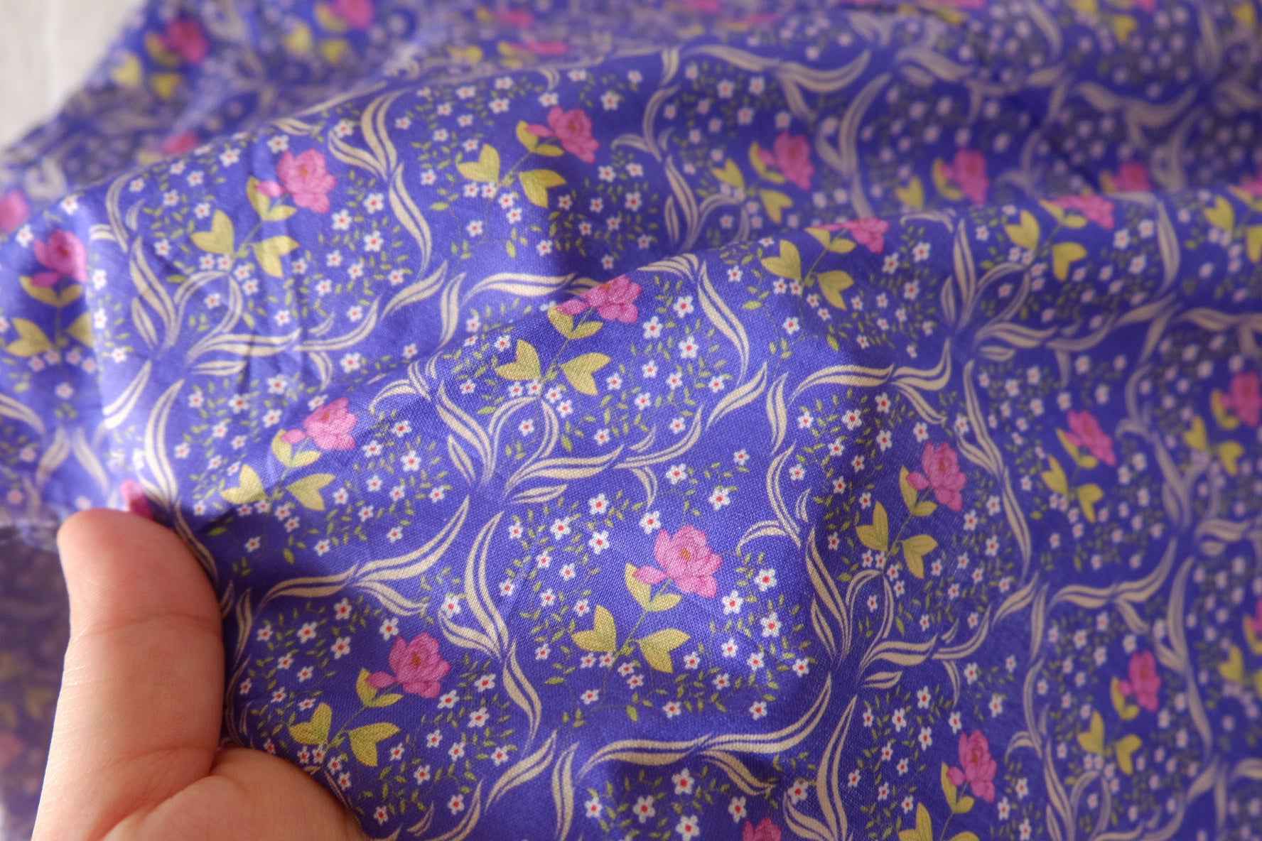 Blue Violet Floral Cotton Voile Fabric – 2.5 yd