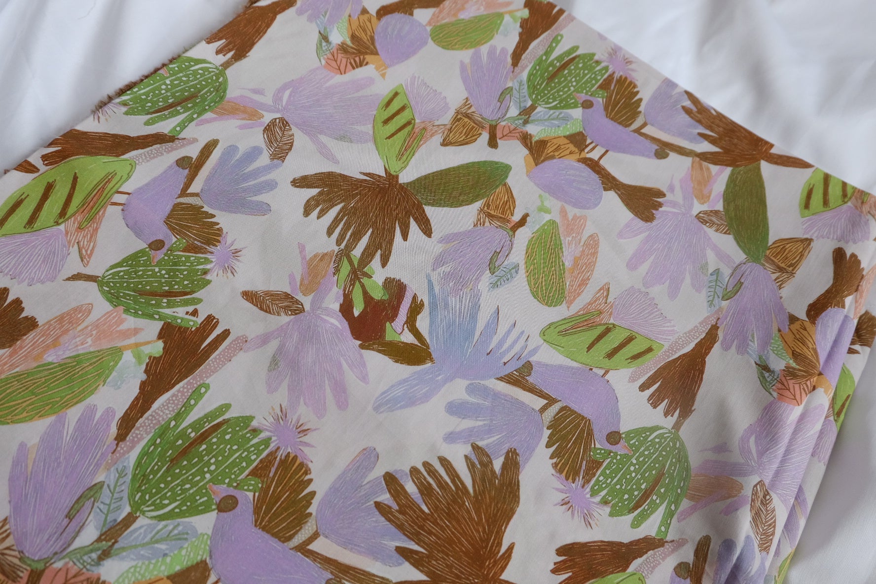 Pastel Botanical Silky Cotton Fabric - 3.28 yd