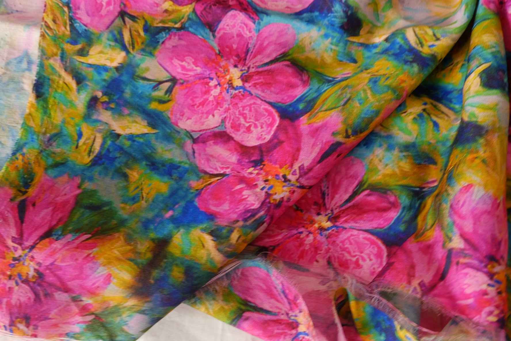 Pink Floral Rayon Linen Blend Fabric – 3.3 yd