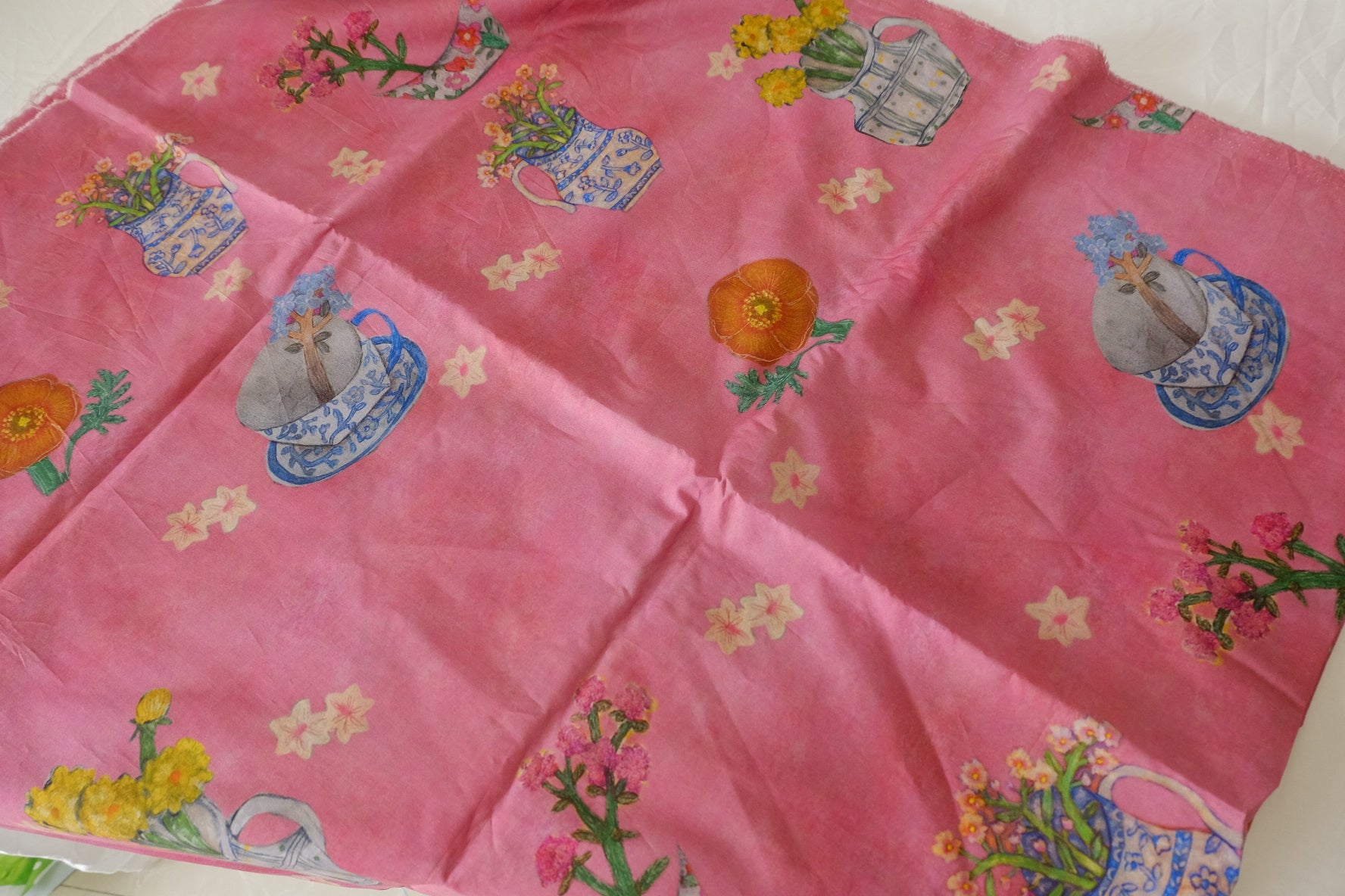 Pink Garden Teacup 60s Cotton Poplin Fabric – 3.3 yd