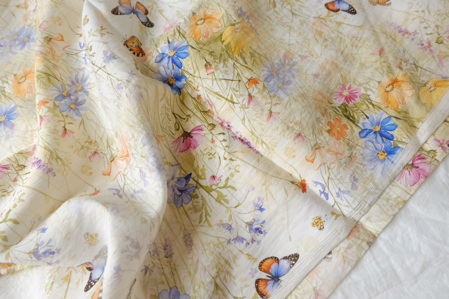 Wildflower Meadow Butterfly Cotton-Nylon Shirting Fabric — 2.19 yd