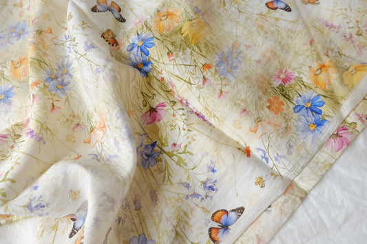Wildflower Meadow Butterfly Cotton-Nylon Shirting Fabric — 2.19 yd