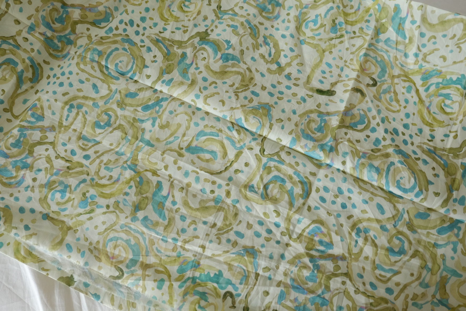 Aqua & Olive Abstract Cotton Poplin – 2.19 yd