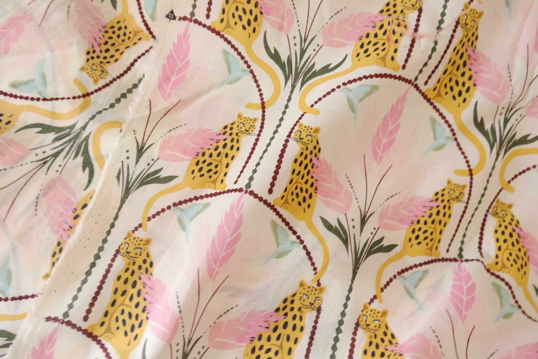Retro Leopard Garden Cotton Fabric – Pink & Cream Print – 2.2 yd