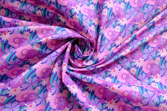 Purple Retro Floral Cotton Lawn Fabric - 3.3 yd