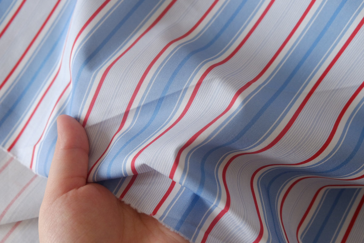 Sky Blue & Red Stripe Heavy Cotton Poplin – 2.2 yd