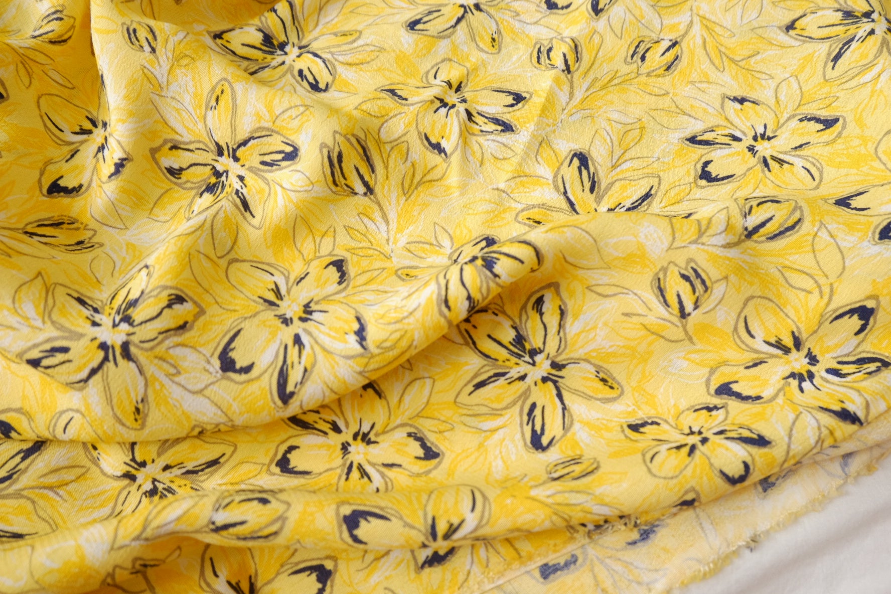 Yellow Floral Rayon-Linen Gauze Dress Fabric - 3.28 yd