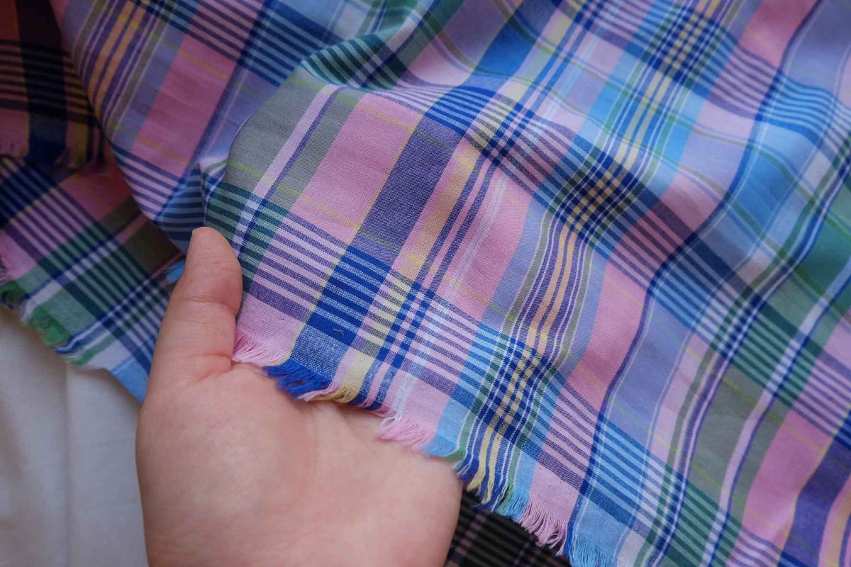 Pastel Rainbow Plaid Yarn-Dyed Cotton Fabric – 2.19 yd