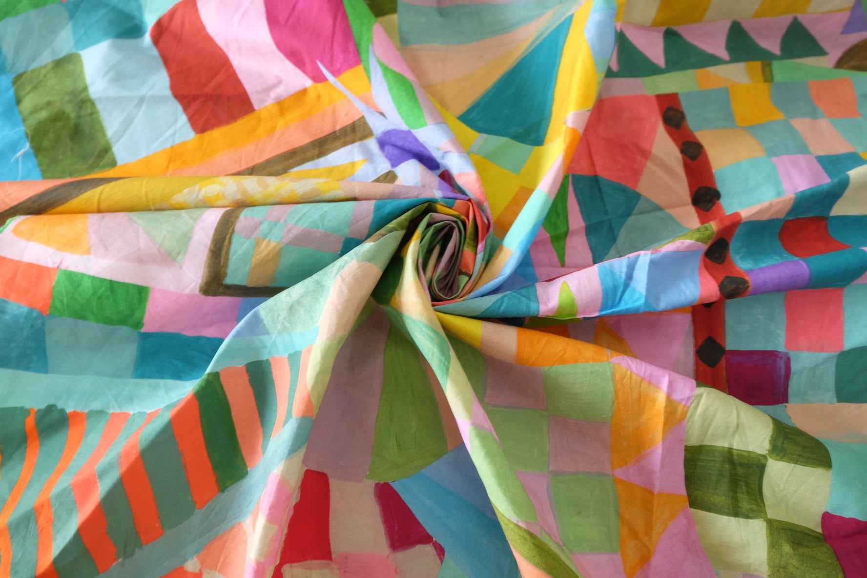 Colorful Abstract Geometric Cotton Lawn Fabric – 1.5 yd