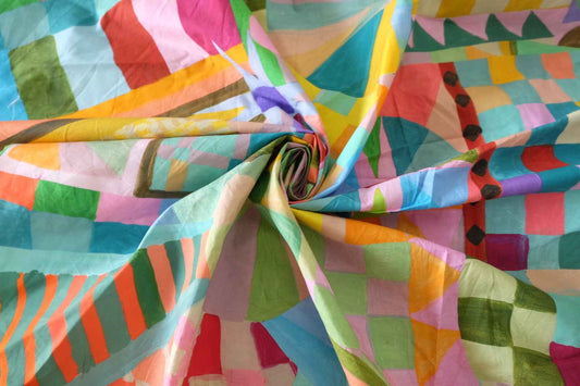 Colorful Abstract Geometric Cotton Lawn Fabric – 1.5 yd
