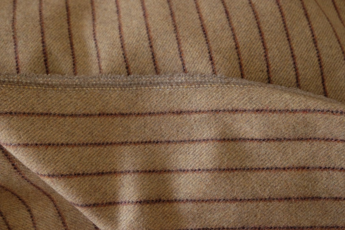 Vintage Camel Brown Striped Wool Blend Coating – 2.19 yd