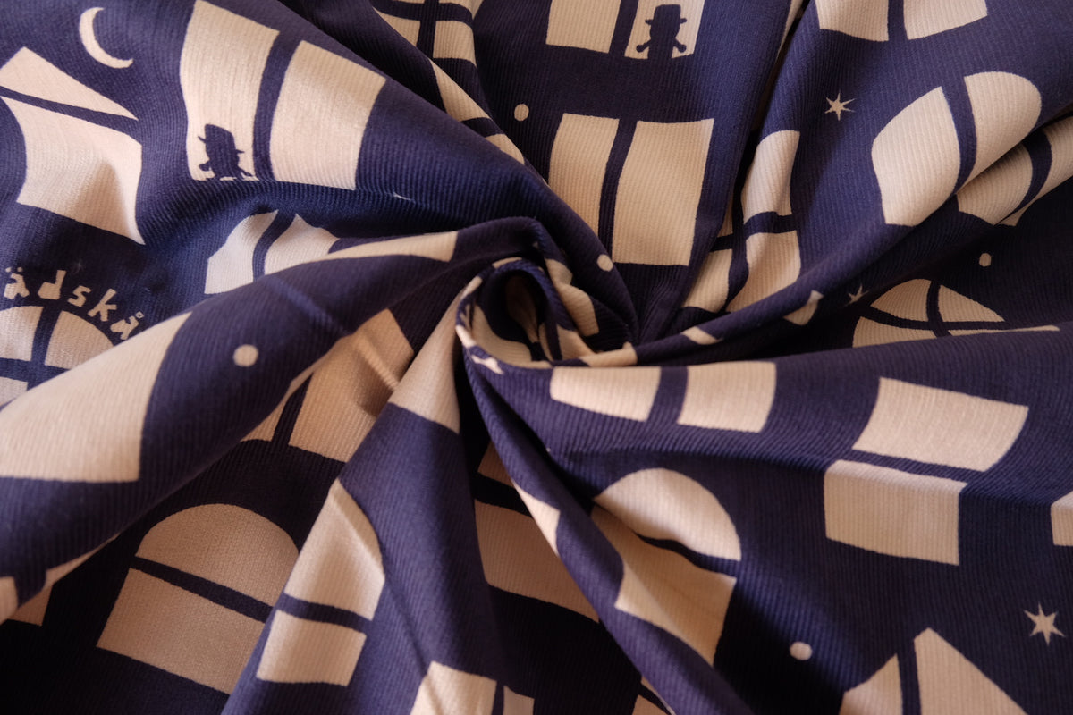 Midnight Windows Printed Cotton Fine Wale Corduroy – 2.2 yd