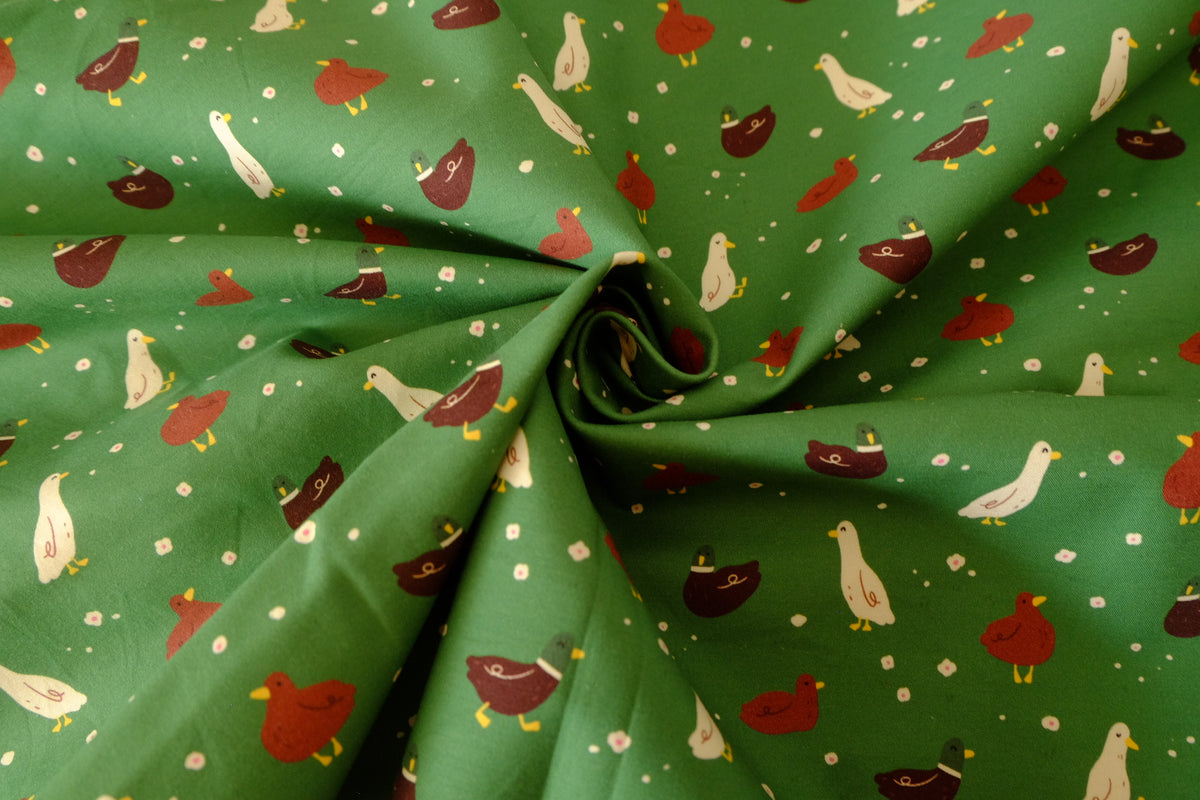 Little Duck Parade – Green Double-Layer Cotton Poplin – 2 yd